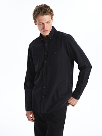 LCWAIKIKI Classic Siyah Regular Fit Uzun Kollu Gabardin Erkek Gömlek