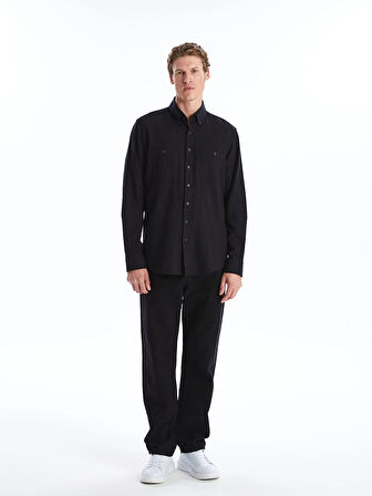 LCWAIKIKI Classic Siyah Regular Fit Uzun Kollu Gabardin Erkek Gömlek