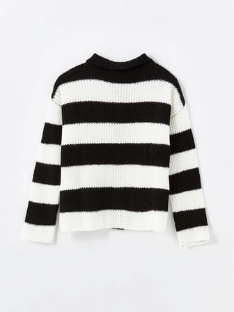 LCW Kids Siyah Polo Yaka Kız Çocuk Triko Hırka