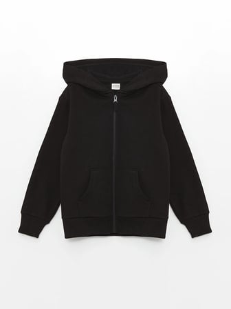 LCW Kids Siyah Uzun Kollu Kız Çocuk Kalın Fermuarlı Sweatshirt