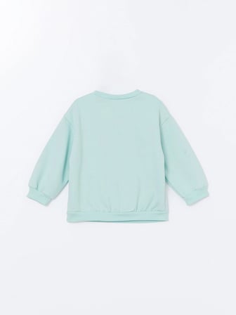 LCW Kids Turkuaz Bisiklet Yaka Kalın Baskılı Kız Çocuk Sweatshirt