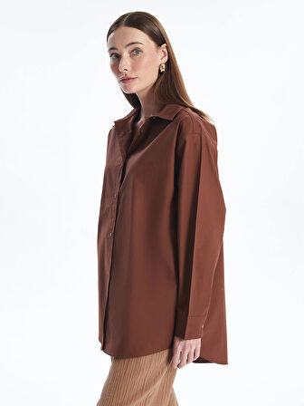 LCWAIKIKI Classic Kahverengi Düz Oversize Kadın Gömlek Tunik