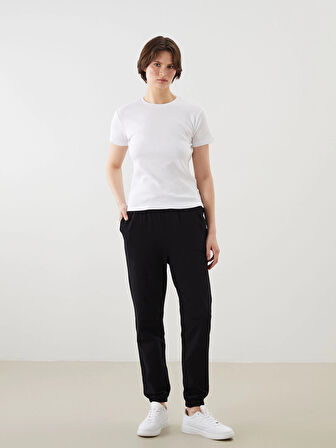 LCWAIKIKI Basic Siyah Beli Lastikli Kadın Jogger Eşofman Altı