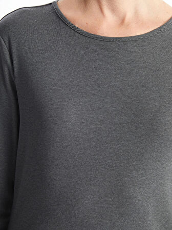 LCWAIKIKI Basic Antrasit Bisiklet Yaka Düz Uzun Kollu Kadın Body