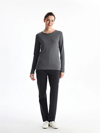 LCWAIKIKI Basic Antrasit Bisiklet Yaka Düz Uzun Kollu Kadın Body