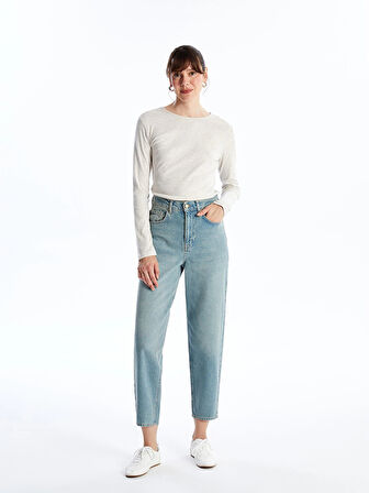 LCWAIKIKI Basic Bej Bisiklet Yaka Düz Uzun Kollu Kadın Body