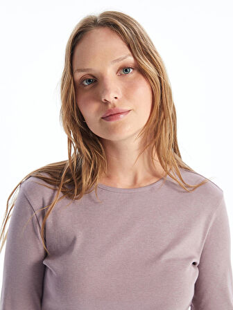 LCWAIKIKI Basic Lila Bisiklet Yaka Düz Uzun Kollu Kadın Body