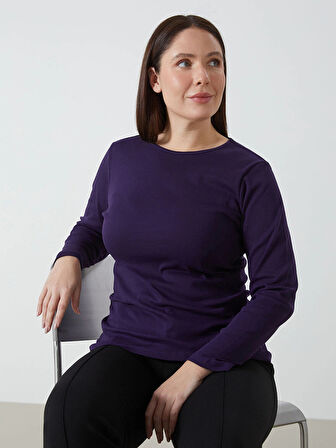 LCWAIKIKI Basic Mor Bisiklet Yaka Düz Uzun Kollu Kadın Body