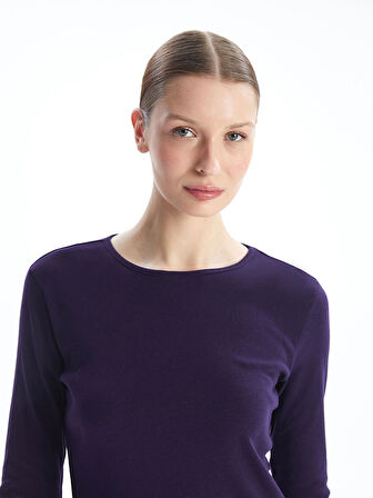 LCWAIKIKI Basic Mor Bisiklet Yaka Düz Uzun Kollu Kadın Body