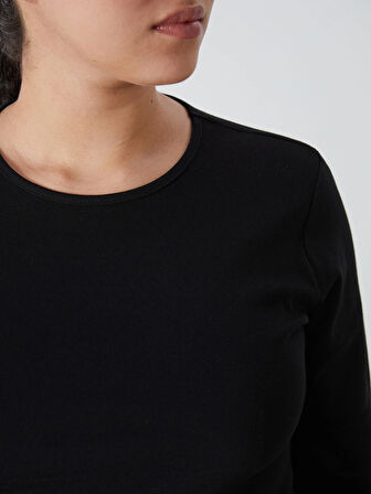 LCWAIKIKI Classic Siyah Bisiklet Yaka Düz Uzun Kollu Kadın Body