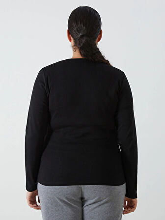 LCWAIKIKI Classic Siyah Bisiklet Yaka Düz Uzun Kollu Kadın Body