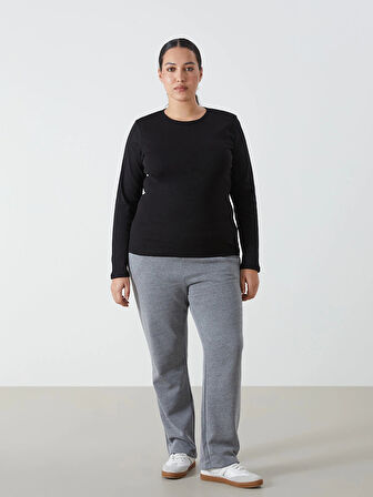 LCWAIKIKI Classic Siyah Bisiklet Yaka Düz Uzun Kollu Kadın Body