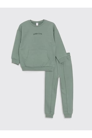 LCW Kids Yeşil Bisiklet Yaka Erkek Çocuk Sweatshirt ve Eşofman Alt 2'li