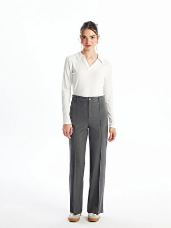 LCWAIKIKI Basic Ekru Polo Yaka Düz Uzun Kollu Kadın Body