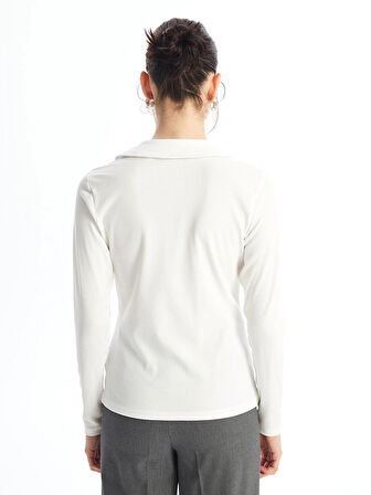 LCWAIKIKI Basic Ekru Polo Yaka Düz Uzun Kollu Kadın Body