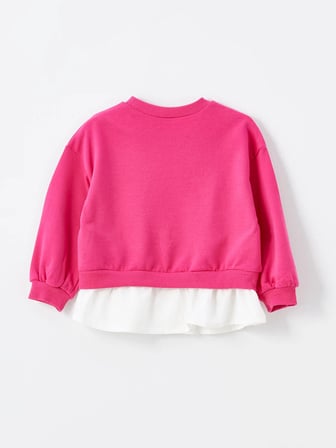 LCW Kids Fuşya Bisiklet Yaka Uzun Kollu Baskılı Kız Bebek Sweatshirt