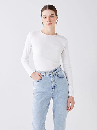 LCWAIKIKI Classic Ekru Bisiklet Yaka Kadın Body