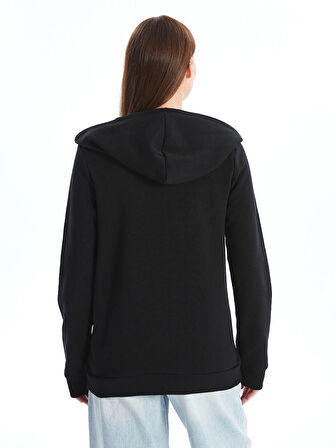 LCWAIKIKI Basic Siyah Kapüşonlu Kadın Kalın Fermuarlı Sweatshirt