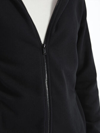 LCWAIKIKI Basic Siyah Kapüşonlu Kadın Kalın Fermuarlı Sweatshirt