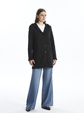 LCWAIKIKI Basic Siyah Kapüşonlu Kadın Hırka