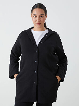 LCWAIKIKI Basic Siyah Kapüşonlu Kadın Hırka