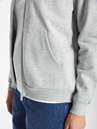 LCWAIKIKI Basic Gri Kapüşonlu Düz Uzun Kollu Kadın Fermuarlı Sweatshirt