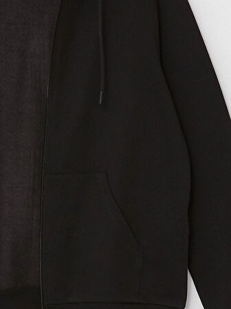 LCWAIKIKI Basic Siyah Kapüşonlu Düz Uzun Kollu Kadın Fermuarlı Sweatshirt