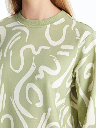 LCW Modest Yeşil Bisiklet Yaka Desenli Kadın Sweatshirt Tunik