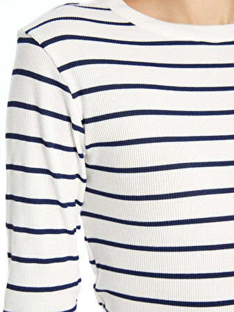 LCWAIKIKI Basic Lacivert Bisiklet Yaka Çizgili Kadın Body