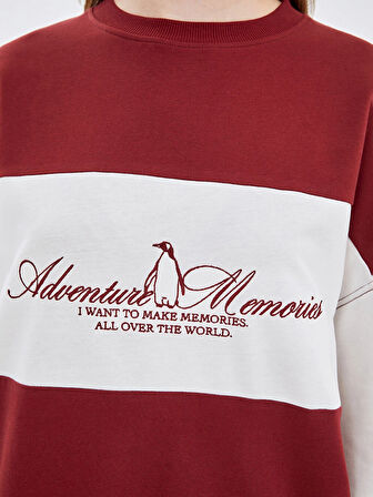 LCW Modest Bordo Bisiklet Yaka Nakışlı Kadın Sweatshirt Tunik