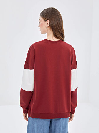 LCW Modest Bordo Bisiklet Yaka Nakışlı Kadın Sweatshirt Tunik