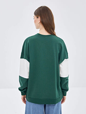 LCW Modest Yeşil Bisiklet Yaka Nakışlı Kadın Sweatshirt Tunik