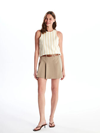 LCW Vision KAHVERENGİ Dar Fit Kadın Pileli Etek