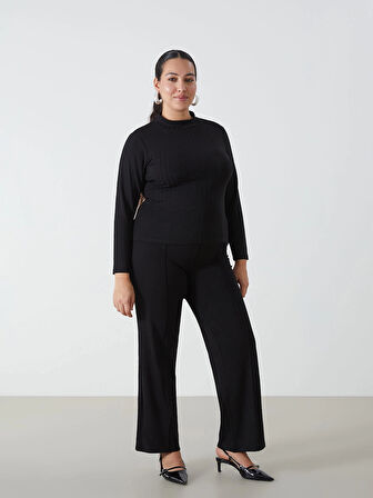 LCWAIKIKI Basic Siyah Dik Yaka Düz Uzun Kollu Kadın Body