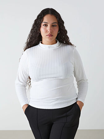 LCWAIKIKI Basic Ekru Dik Yaka Düz Uzun Kollu Kadın Body