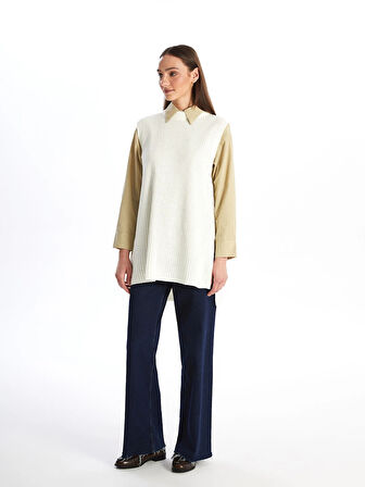 LCW Modest Bej Kadın Bisiklet Yaka Düz Triko Süveter