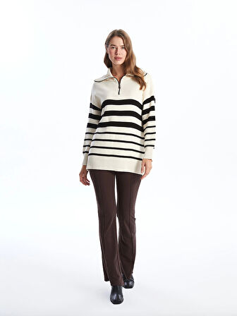 LCW Modest Ekru Dik Yaka Kadın Triko Kazak