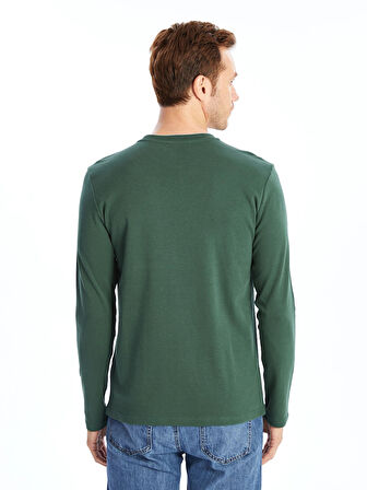 LCWAIKIKI Classic Yeşil Bisiklet Yaka Uzun Kollu Baskılı Erkek Sweatshirt