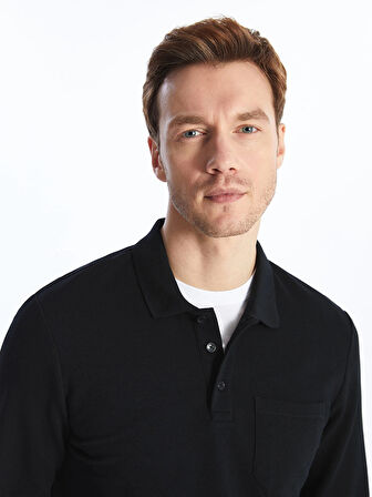 LCWAIKIKI Classic SİYAH Polo Yaka Uzun Kollu Erkek Sweatshirt