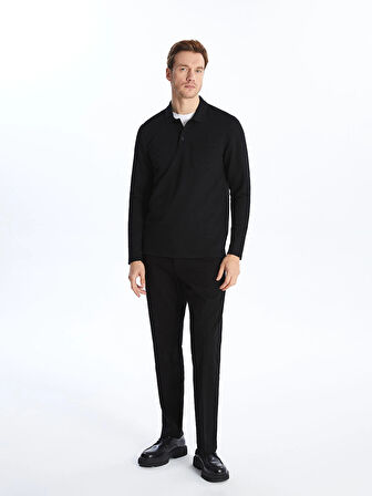 LCWAIKIKI Classic SİYAH Polo Yaka Uzun Kollu Erkek Sweatshirt