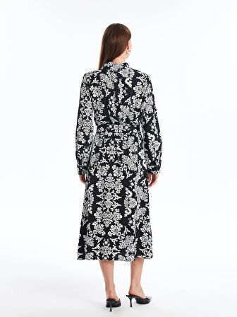 LCWAIKIKI Classic SİYAH Çiçekli Uzun Kollu Kadın Gömlek Elbise