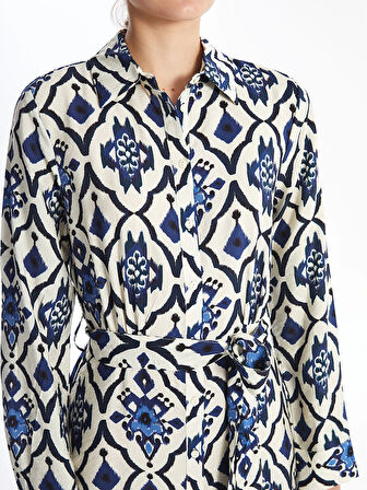 LCWAIKIKI Classic MAVİ Desenli Uzun Kollu Kadın Gömlek Elbise