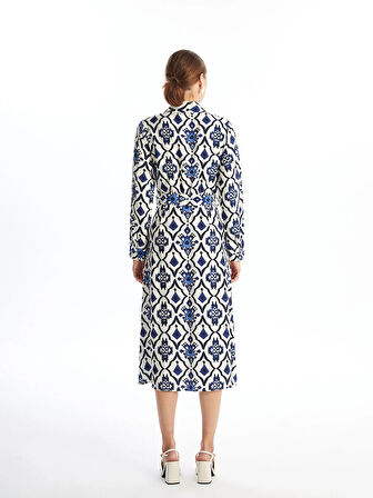 LCWAIKIKI Classic MAVİ Desenli Uzun Kollu Kadın Gömlek Elbise