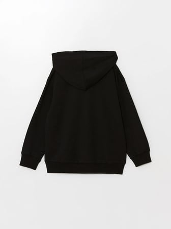 LCW Kids Siyah Kapüşonlu Baskılı Uzun Kollu Erkek Çocuk Fermuarlı Sweatshirt