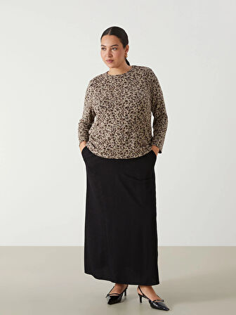 LCW Grace SİYAH Kadın Beli Lastikli Düz Etek