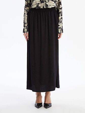 LCW Grace SİYAH Kadın Beli Lastikli Düz Etek