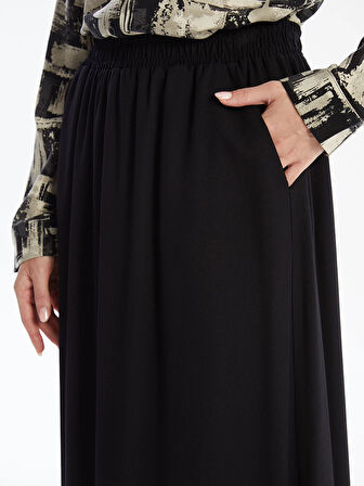 LCW Grace SİYAH Kadın Beli Lastikli Düz Etek