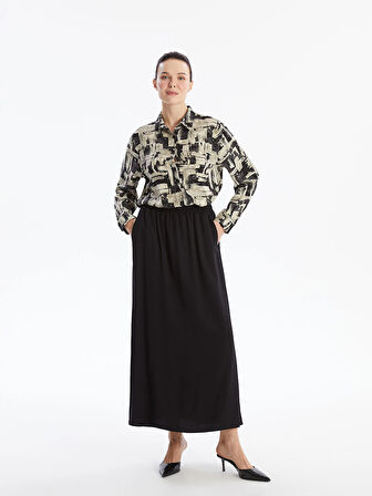 LCW Grace SİYAH Kadın Beli Lastikli Düz Etek