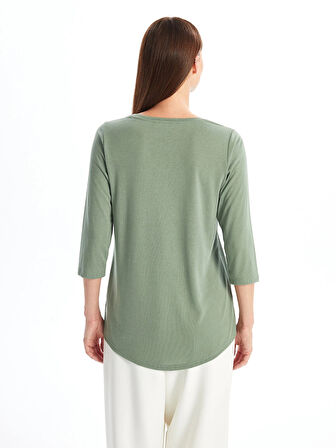 LCWAIKIKI Basic HAKİ Bisiklet Yaka Pul Payetli Kadın Bluz