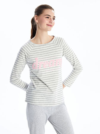 LCW DREAM GRİ Bisiklet Yaka Baskılı Kadın Pijama Takımı
